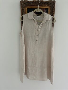 Colette Italy 100% Linen Sleeveless Henley Tunic Tan S/M